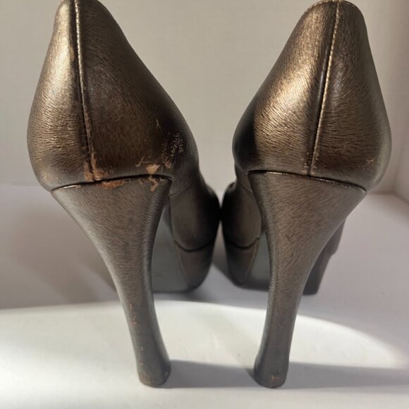 Yves Saint Laurent YSL Paris Metallic Bronze Leather Platform Peep Toe US 7.5 - Picture 5 of 11